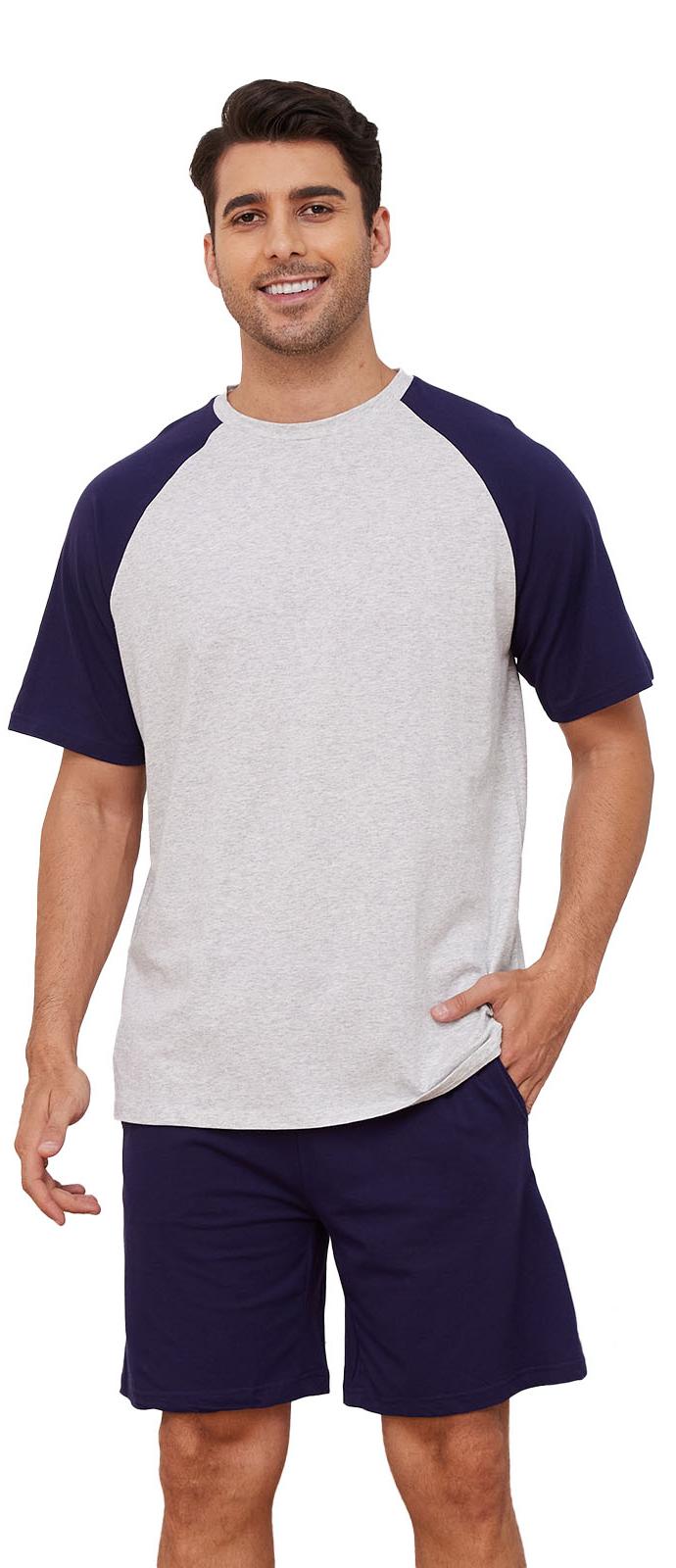 Mens Pajama Sets, PUTUO Pajamas for Men, Summer V-Neck Short Sleeved and Shorts Bottoms Two Piece Loungewear with Pockets