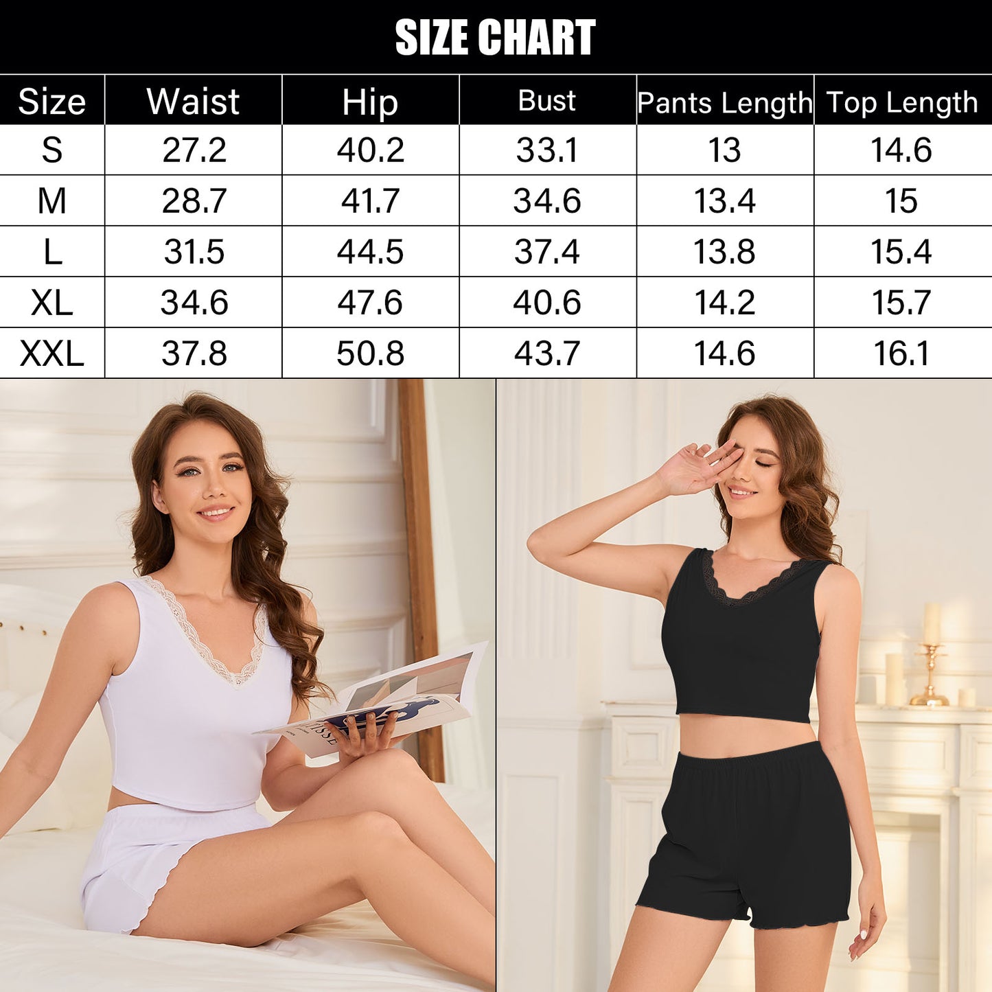 Pajamas for Women, PUTUO Womens Pajama Sets, Lace Soft 2 Piece Crop Top Shorts Set, Lounge Sets for Women Sleepwear