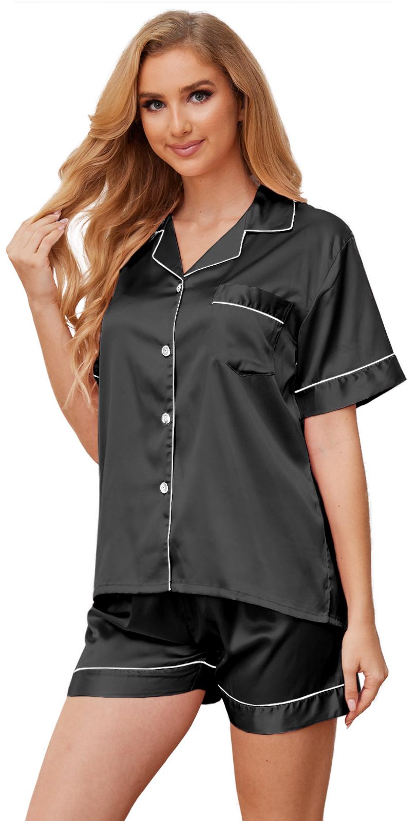 Satin Pajamas for Women, PUTUO Womens Pajama sets, Soft Short Sleeve Button Down Pajama Set Two-Piece Womens Pajamas