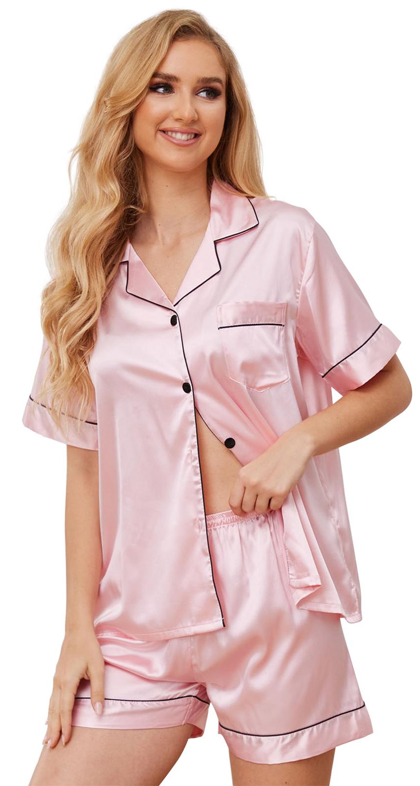 Satin Pajamas for Women, PUTUO Womens Pajama sets, Soft Short Sleeve Button Down Pajama Set Two-Piece Womens Pajamas