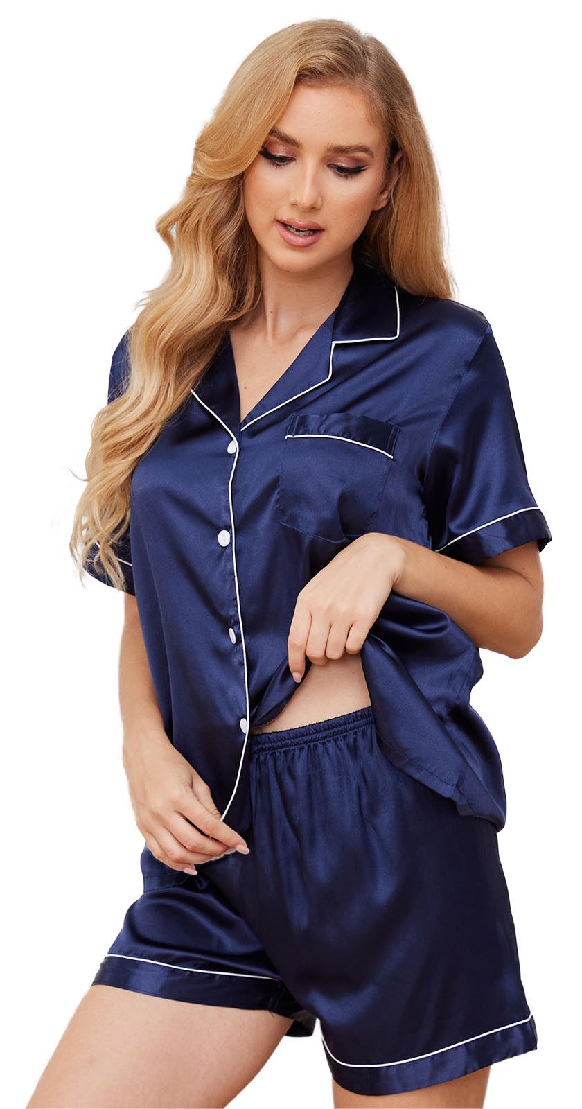 Satin Pajamas for Women, PUTUO Womens Pajama sets, Soft Short Sleeve Button Down Pajama Set Two-Piece Womens Pajamas