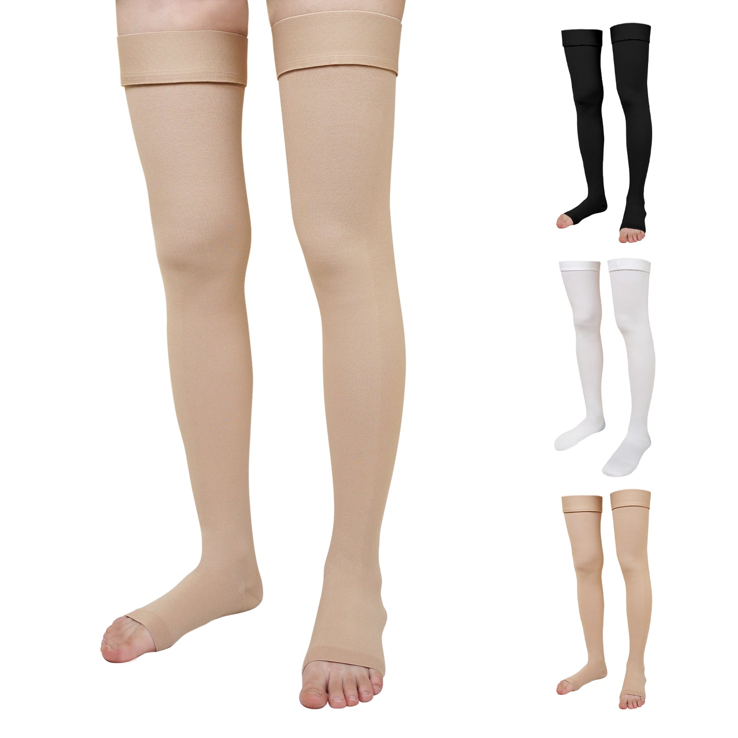 1 Pair 20-30 mmhg Compression Socks for Women, PUTUO Open Toe Thigh High Compression Socks for Women and Men, for Varicose Veins Running Nursing Sports
