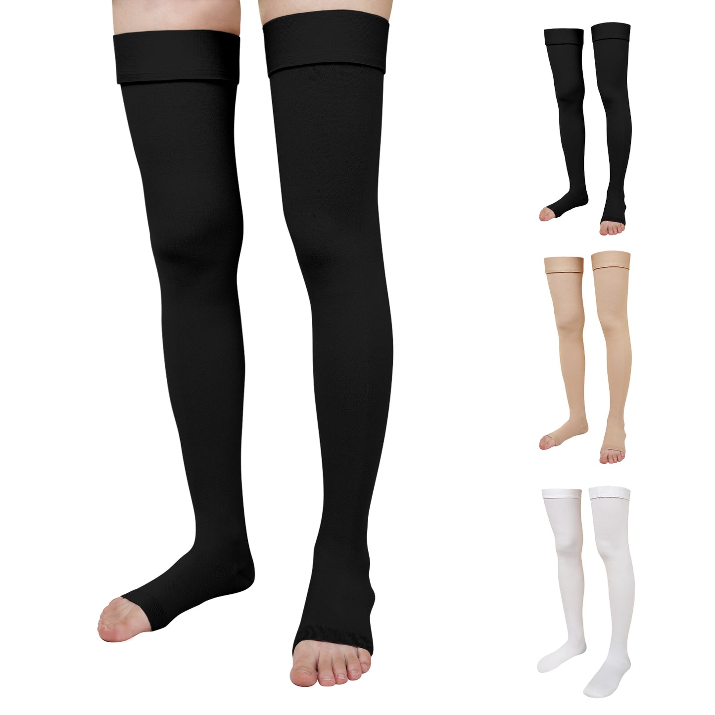 1 Pair 20-30 mmhg Compression Socks for Women, PUTUO Open Toe Thigh High Compression Socks for Women and Men, for Varicose Veins Running Nursing Sports