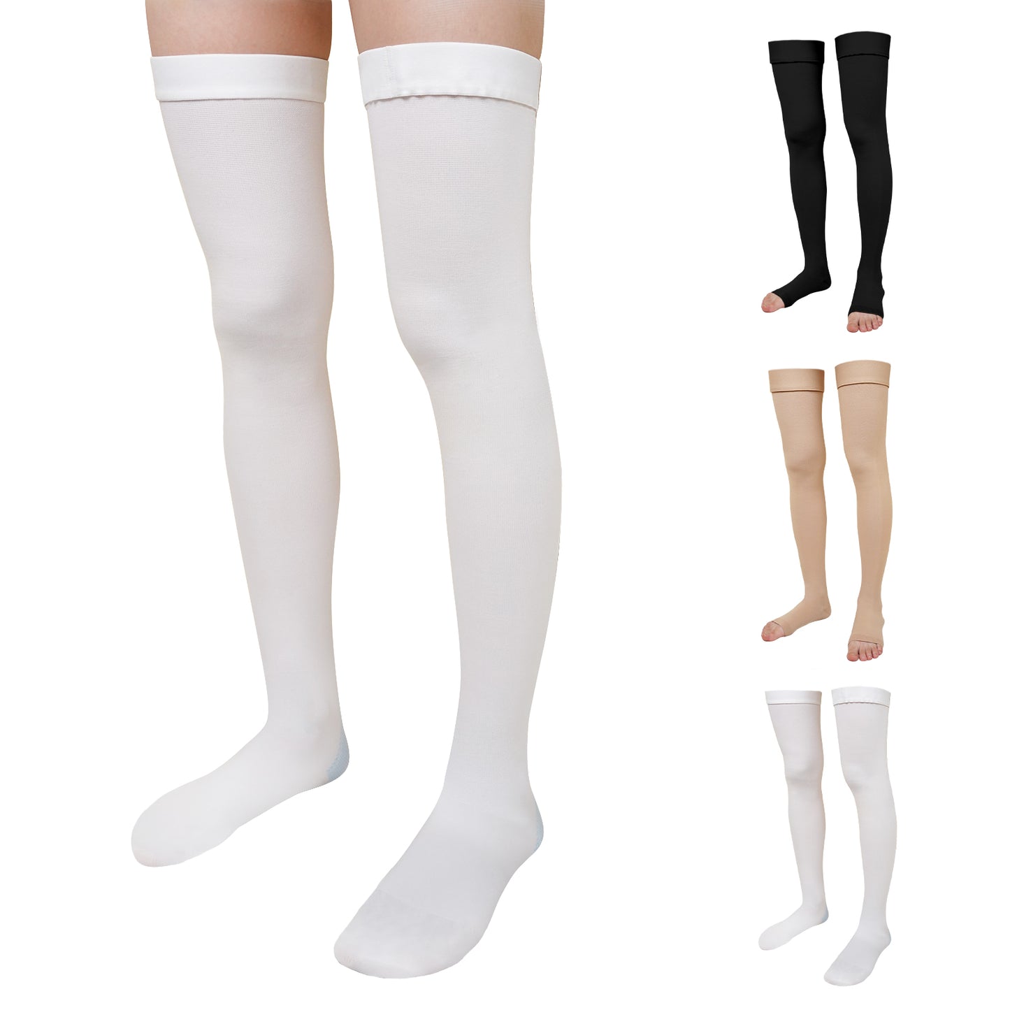 1 Pair 20-30 mmhg Compression Socks for Women, PUTUO Open Toe Thigh High Compression Socks for Women and Men, for Varicose Veins Running Nursing Sports