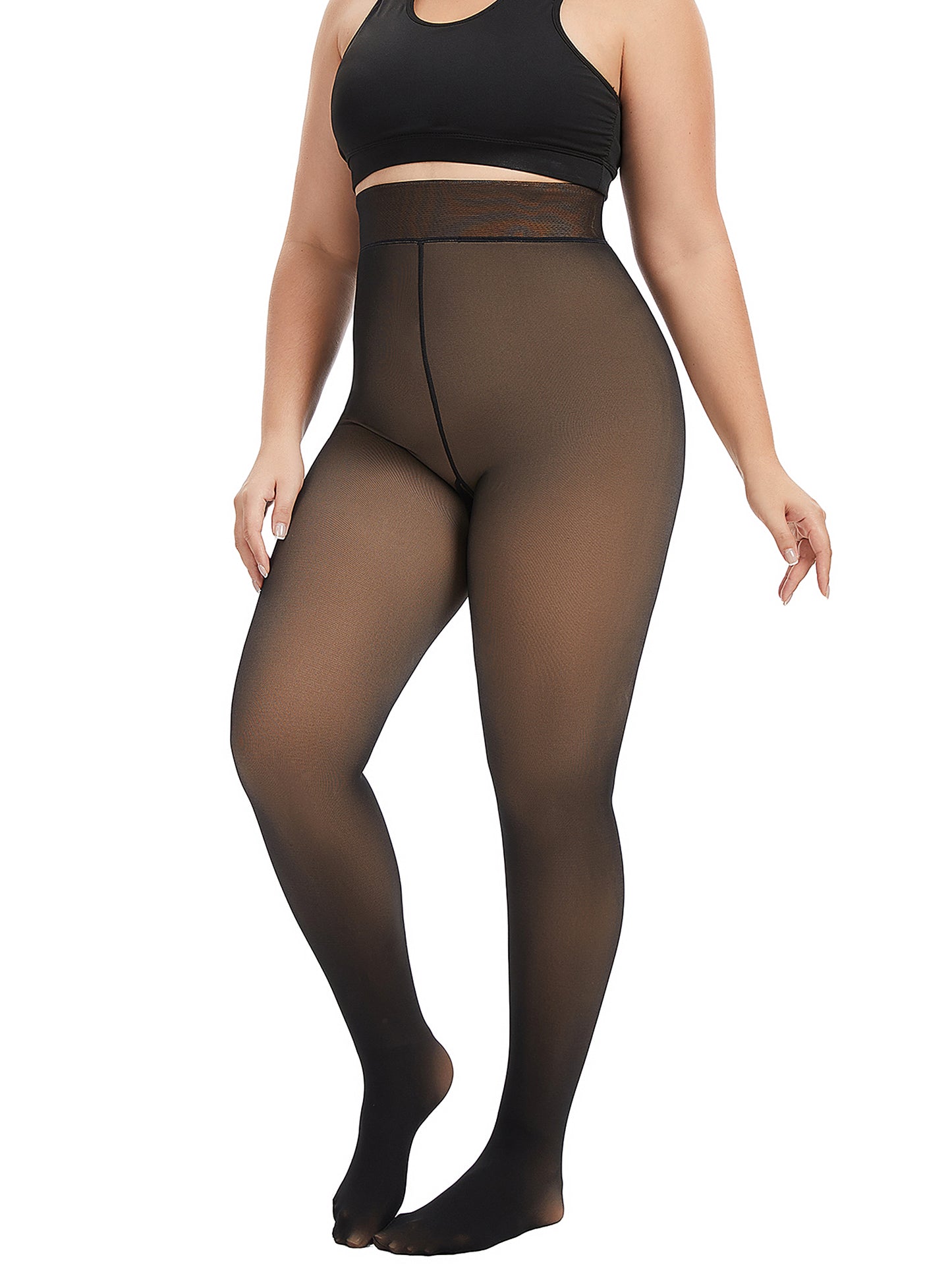 Fleece Lined Tights for Women, PUTUO Plus Size Tights, Sheer Leggings Fake Translucent Plus Size Pantyhose, Winter Thermal High Waisted Pantyhose for Women, Black