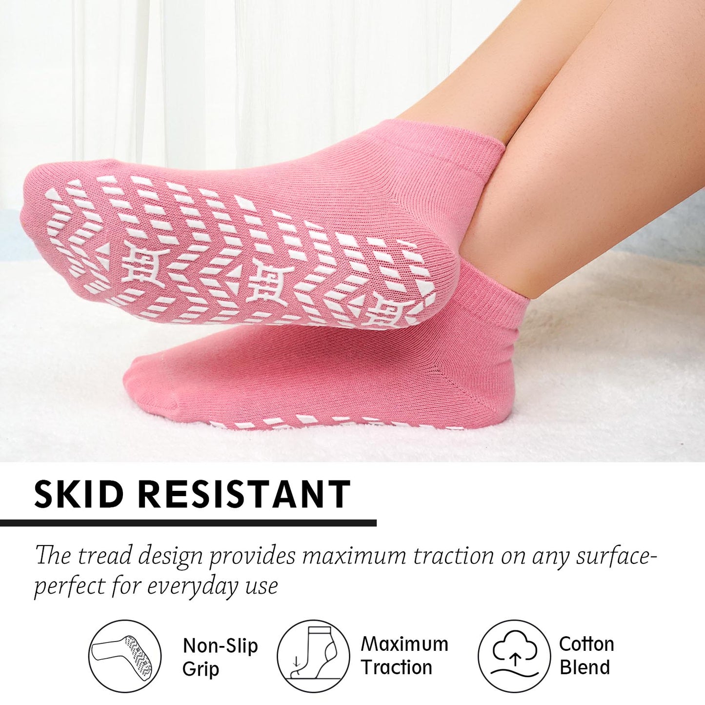 4 Pairs Non Slip Grip Socks, PUTUO Cotton Yoga Pilates Hospital Fitness Sports Socks for Women and Men with Grips