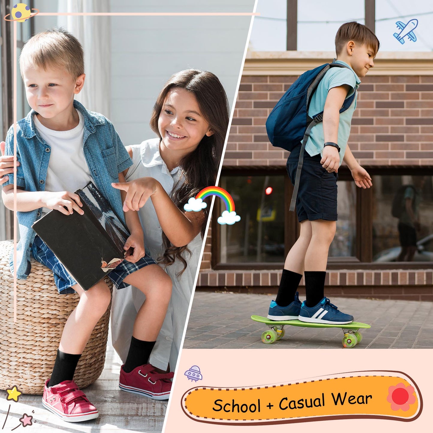 Kids Socks, PUTUO Boys Socks, Soft Cotton Novelty Socks Bright Colorful Funny Animal Pattern Crew Socks for Children 2-12 Years, 5 Pairs