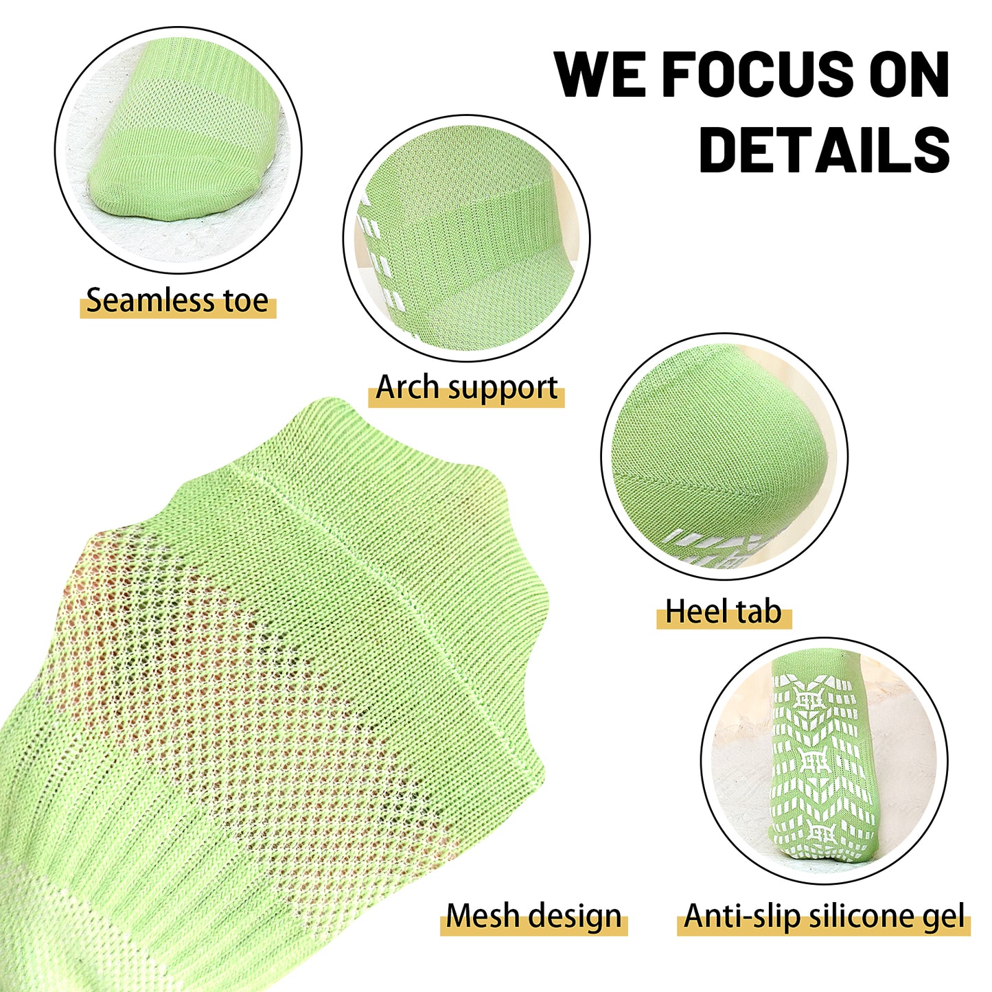 Grip Pilates Socks for Women, PUTUO Non Slip Yoga Sock, Gripper Socks for Athletic Pilates Ballet Workout Hospital, 6 Pairs