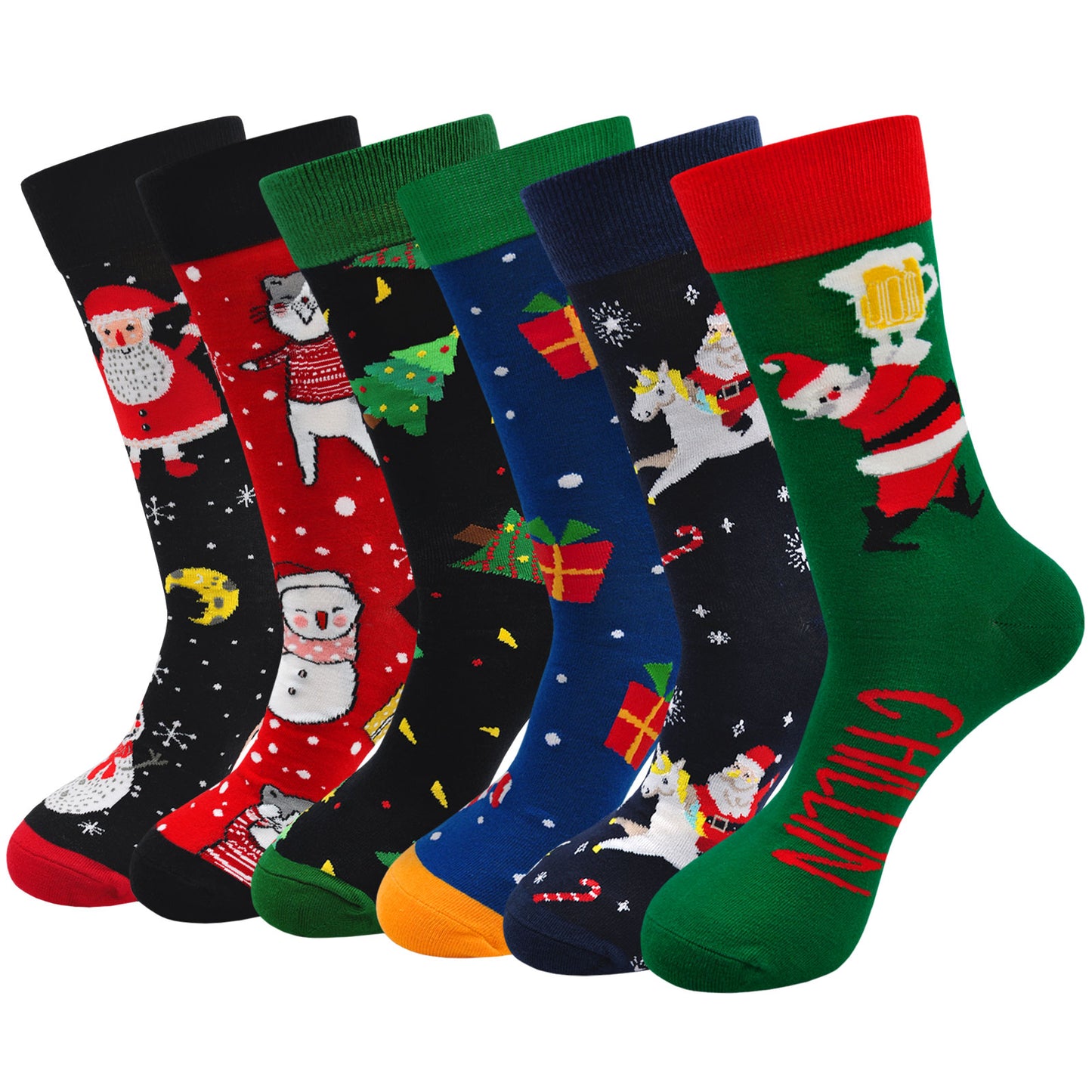 Christmas Socks, PUTUO Men Funny Colorful Novelty Socks, Xmas Crew Socks Christmas Gifts for Men, 6 Pairs, Size 9-13