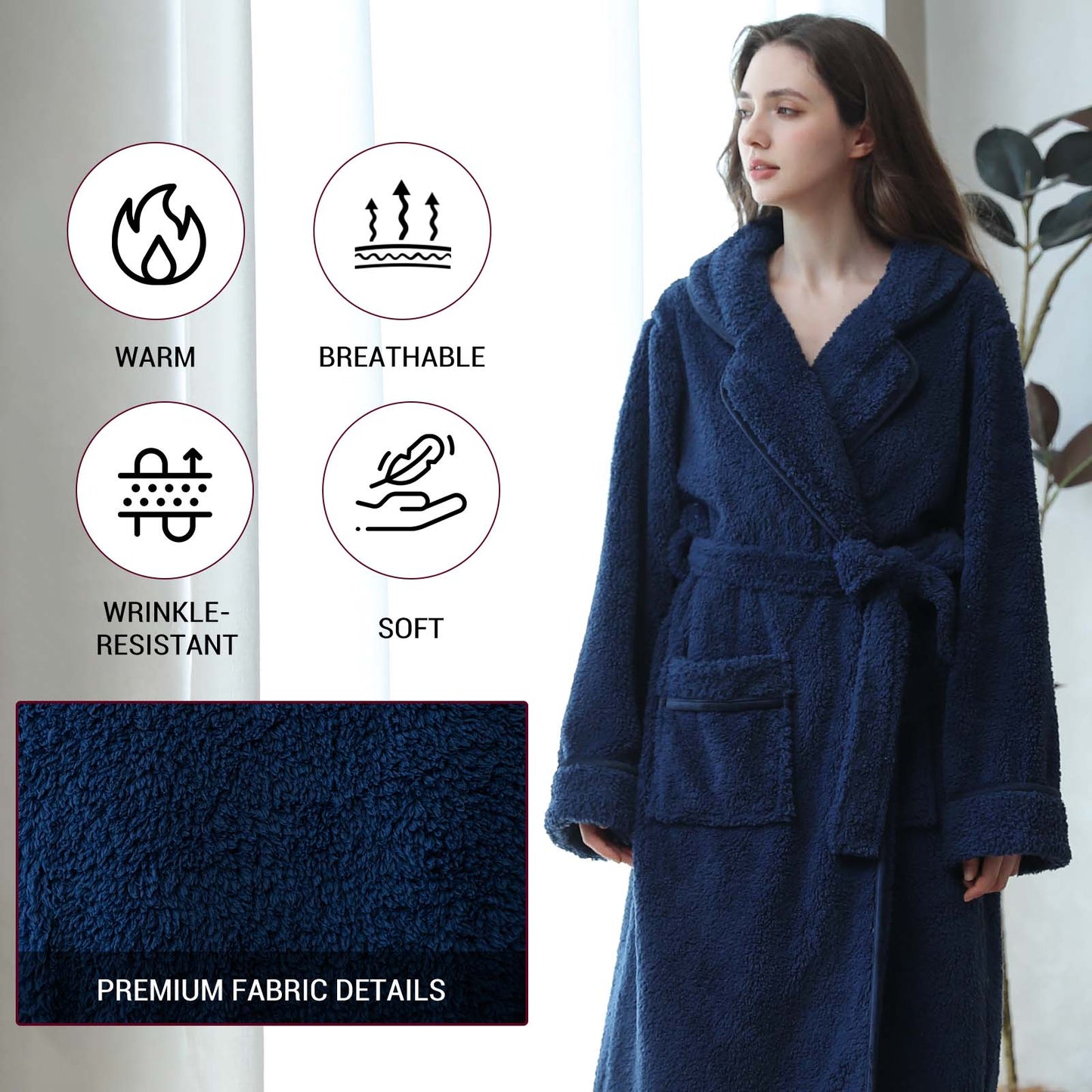 Robes for Women, PUTUO Womens Robes, Fluffy Soft Warm Fleece Bathrobe, Plush Shawl Collar Spa Robe, Ladies Sleepwear Housecoats Gift for Women