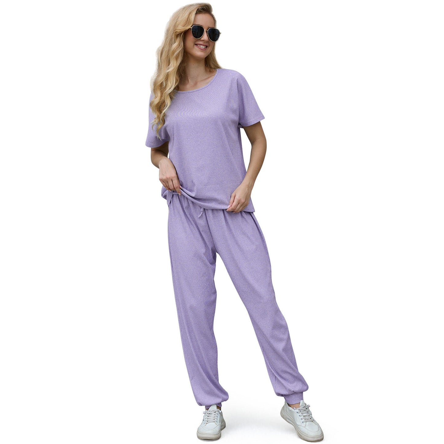 Pajamas for Women, PUTUO Womens Cotton Pajamas, Soft Comfy Pajamas Set, Short Sleeve Tops and Long Pants 2 Piece Womens Pajamas with Pocket