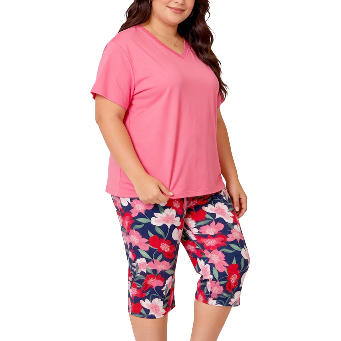 Plus Size Pajamas, PUTUO Womens Pajama Sets, Plus Size Short Sleeve V Neck Capri Pants Pajama Sets, Soft Ladies Pajamas Sleepwear Loungewear