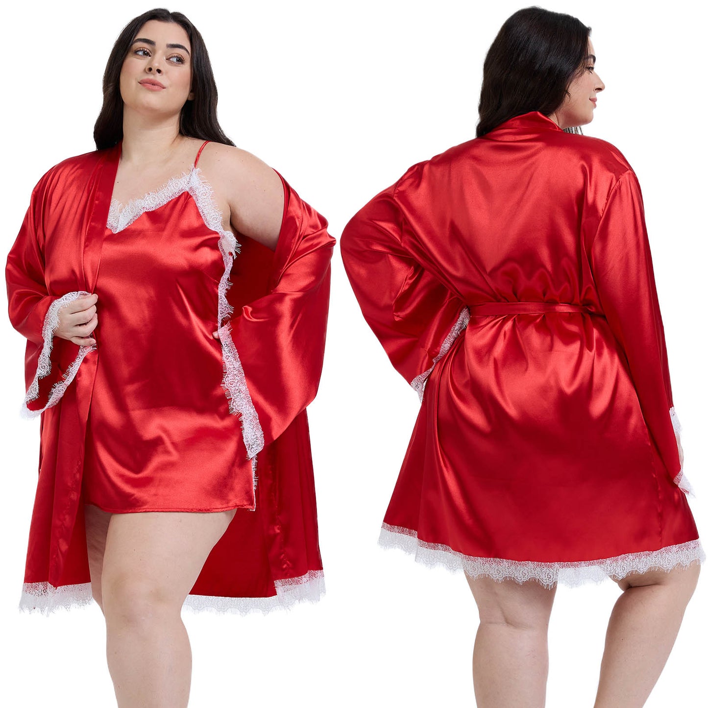 Robes for Women, PUTUO Womens Robes Plus Size, Lace Sexy Satin Robe Womens Silk Cami Nightgown, Sizes XL to 3X
