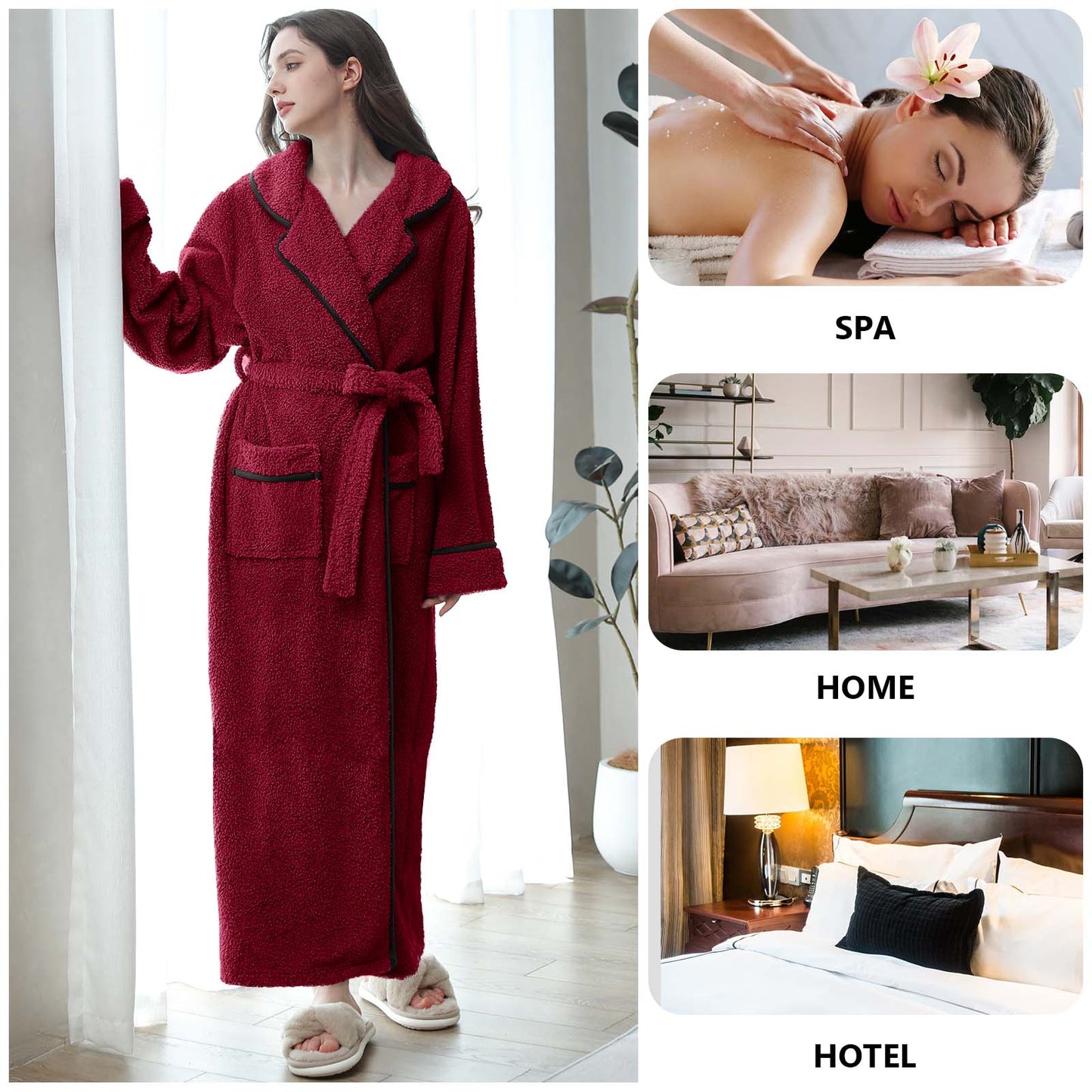 Robes for Women, PUTUO Womens Robes, Fluffy Soft Warm Fleece Bathrobe, Plush Shawl Collar Spa Robe, Ladies Sleepwear Housecoats Gift for Women