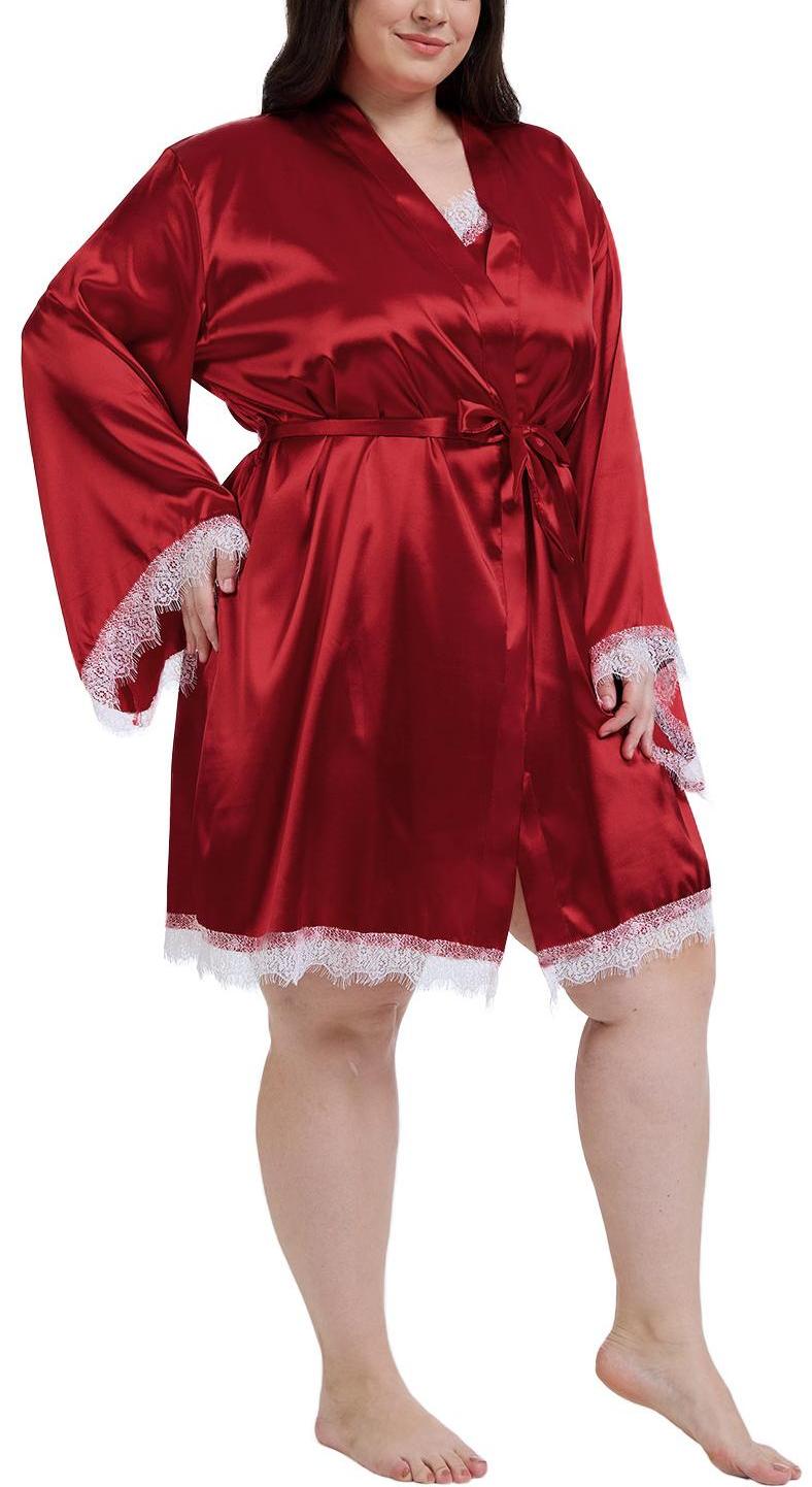 Robes for Women, PUTUO Womens Robes Plus Size, Lace Sexy Satin Robe Womens Silk Cami Nightgown, Sizes XL to 3X