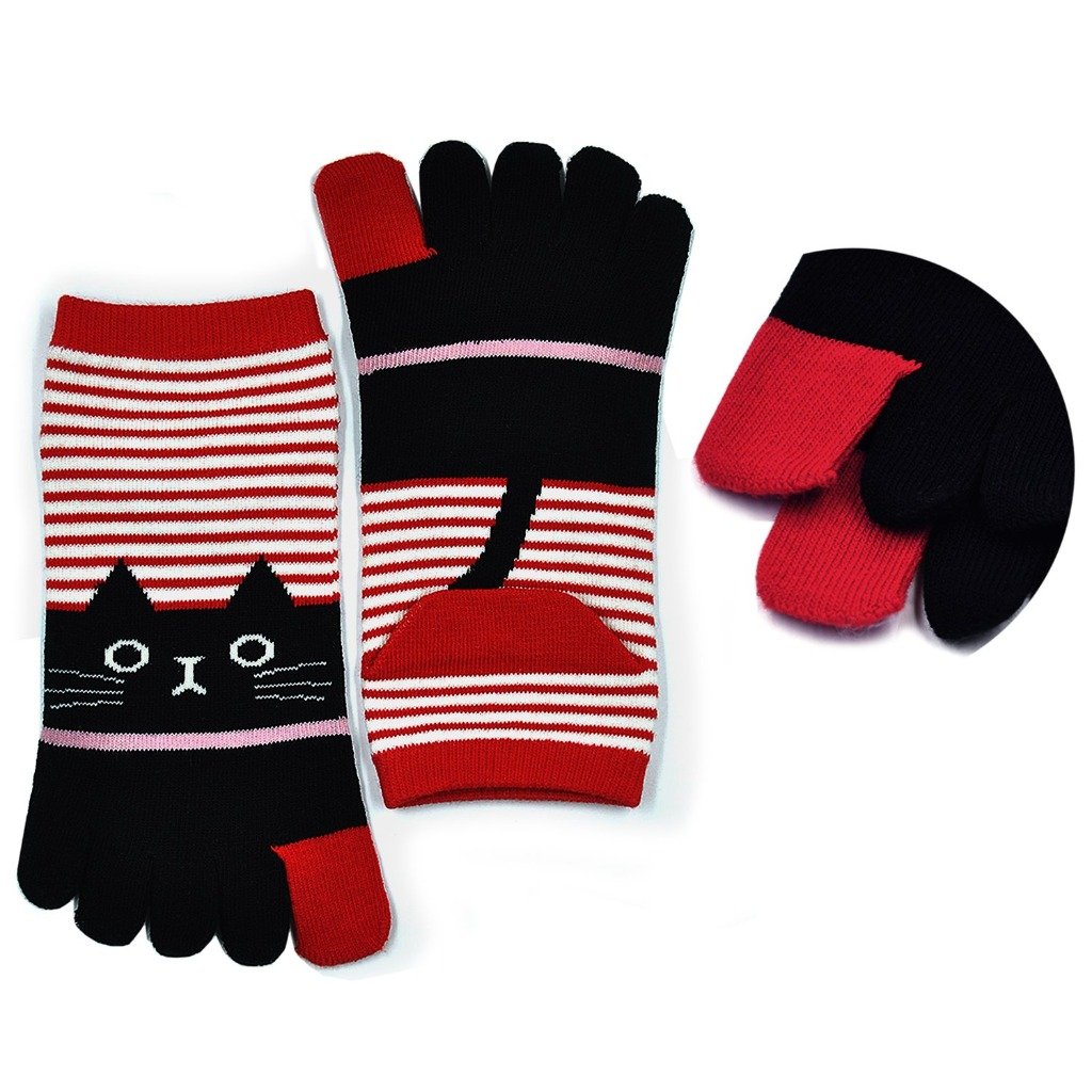 red 4 finger cat socks for women