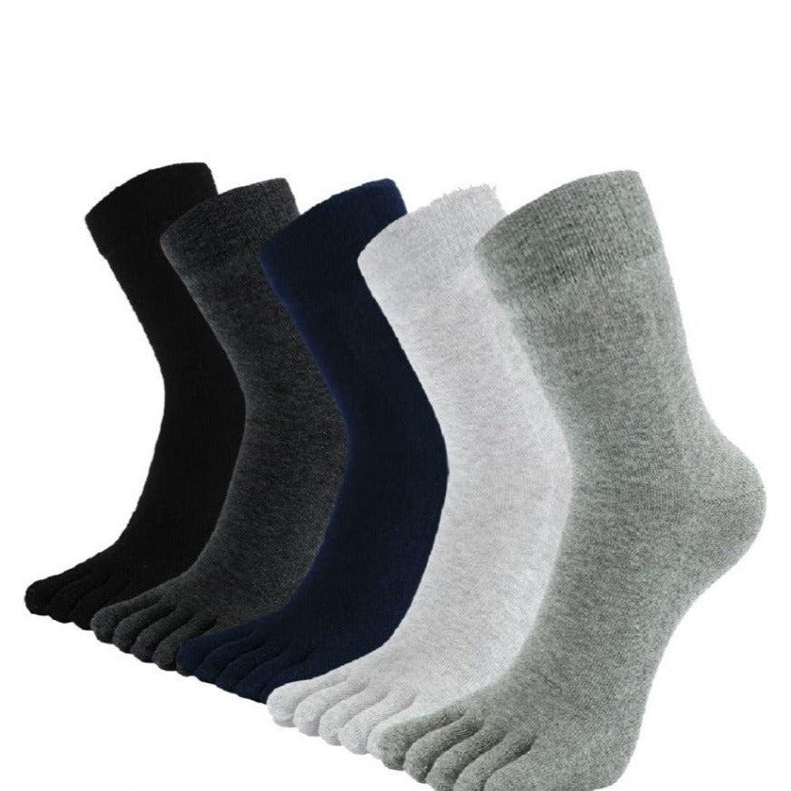 PUTUO Plain Neutral Colors Executive 5 Finger Socks for Men, 5 Pairs