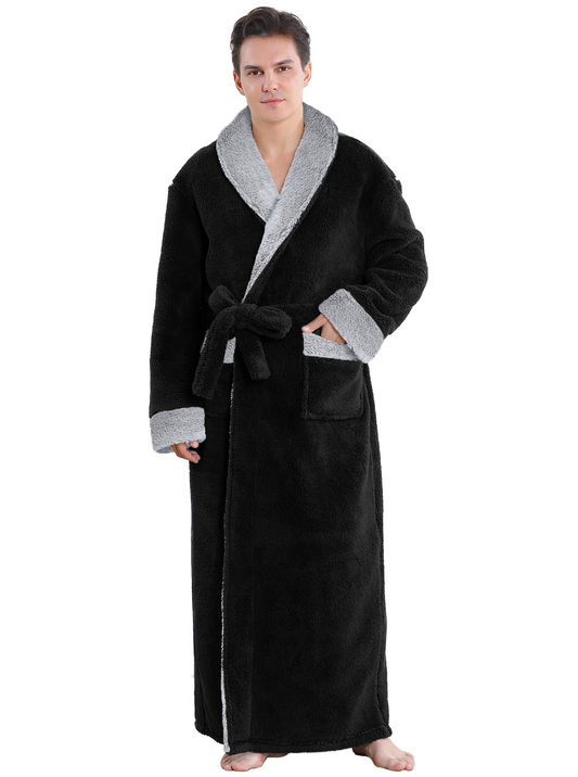 Mens Robe, PUTUO Robes for Men, Soft Plush Full Length Robe Winter Warm Fuzzy Luxury Spa Dressing Gown with Pockets Shawl Collar Housecoat