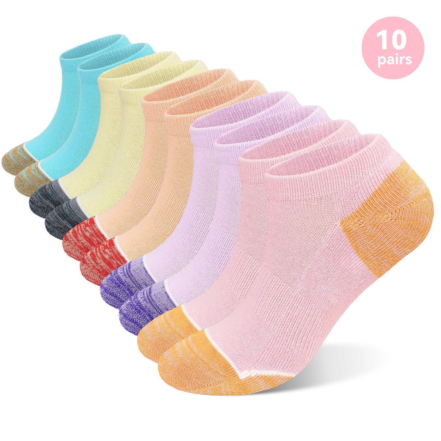 PUTUO Womens Ankle Socks, Invisible Low Cut Cushioned No Show Athletic Socks with Silicone Heel Grip, 10 Pairs