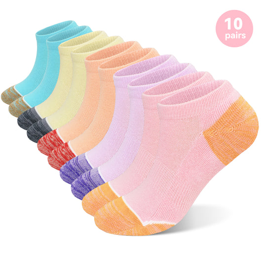 PUTUO Womens Ankle Socks, Invisible Low Cut Cushioned No Show Athletic Socks with Silicone Heel Grip, 10 Pairs