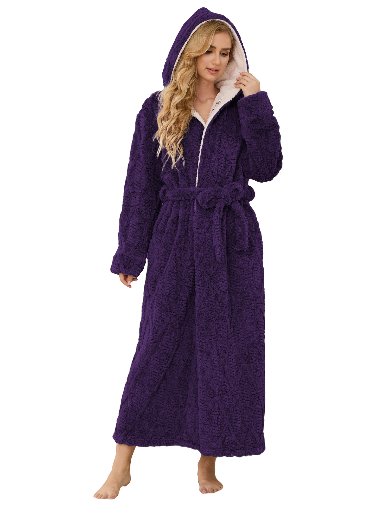 Robes for Women, PUTUO Hooded Womens Robes, Plush Soft Fluffy Long Robe, Comfy Spa Nightgown Housecoat with Side Pocket, Winter Warm Sleepwear Gift for Women