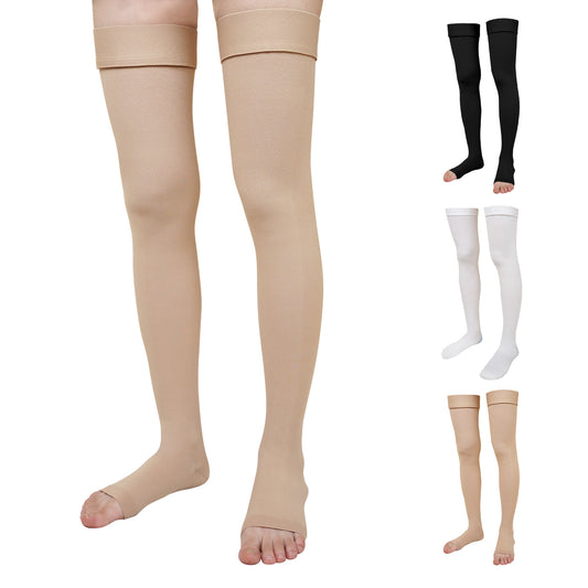 1 Pair 20-30 mmhg Compression Socks for Women, PUTUO Open Toe Thigh High Compression Socks for Women and Men, for Varicose Veins Running Nursing Sports