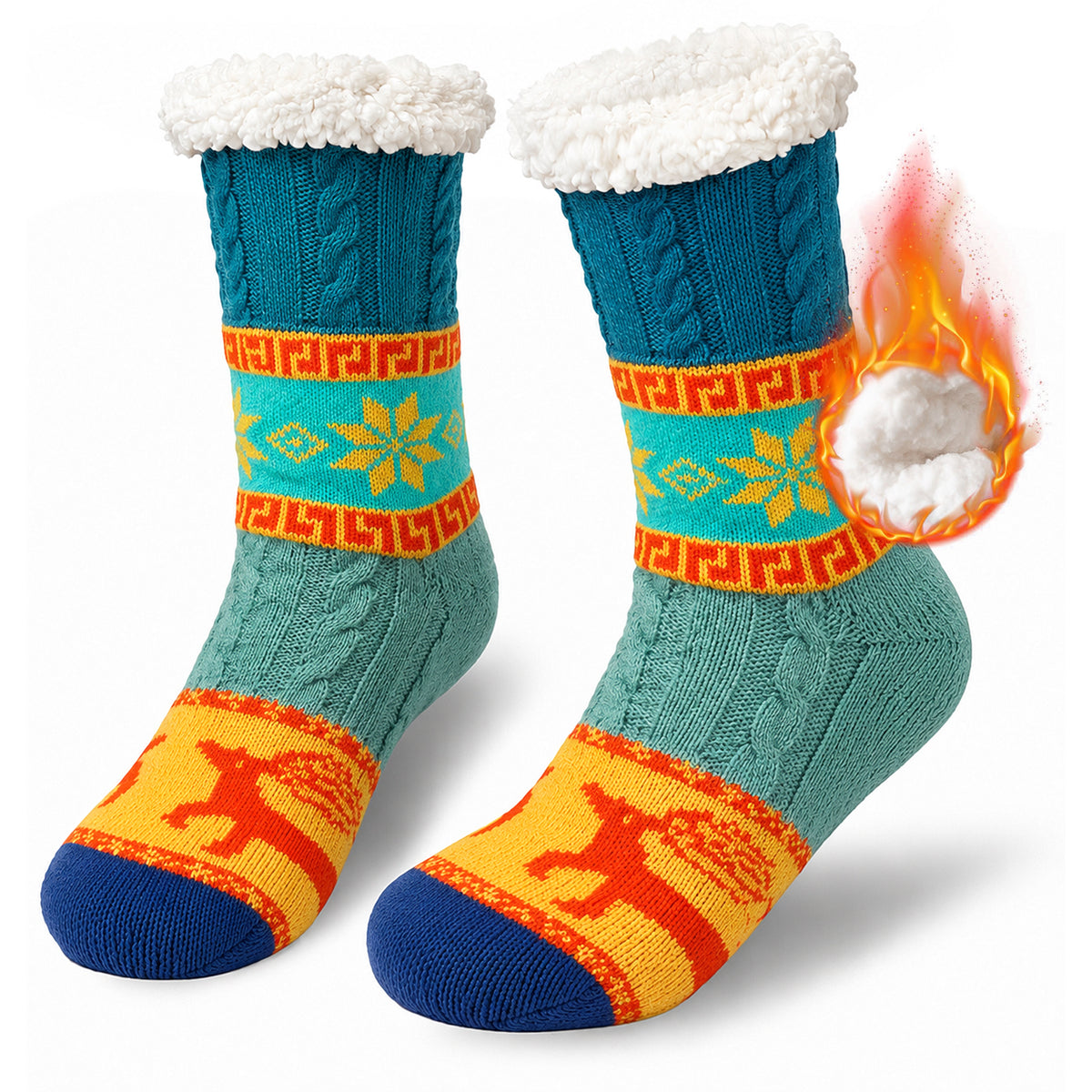 Fuzzy Slipper Socks for Women, PUTUO Warm Non Slip Grip Socks Sherpa-Lined Thick Cozy Fluffy Mid Calf Winter Home Socks
