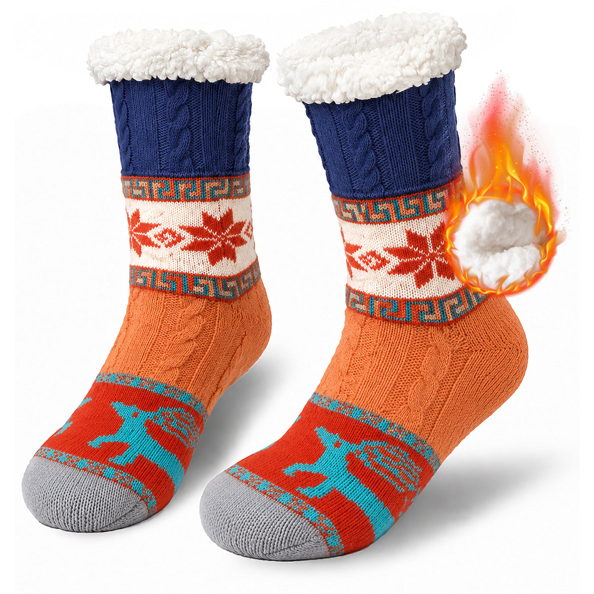 Fuzzy Slipper Socks for Women, PUTUO Warm Non Slip Grip Socks Sherpa-Lined Thick Cozy Fluffy Mid Calf Winter Home Socks