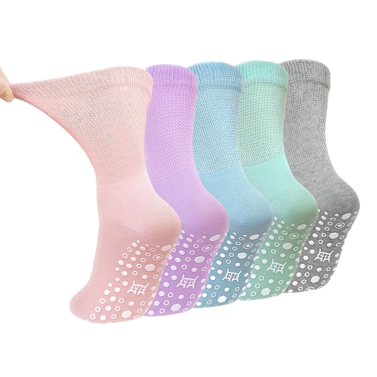 Non Slip Socks for Women, PUTUO Grippy Socks, Cotton Cozy Breathable Loose Fit Top Crew Socks, Ideal for Yoga, Pilates, Barre, Hospital