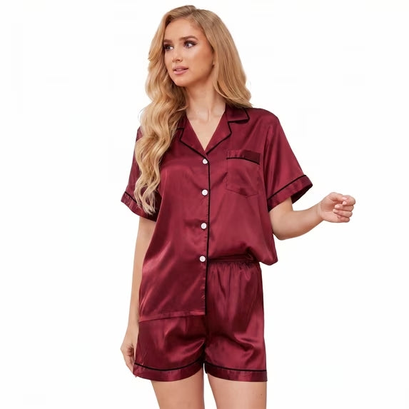 Satin Pajamas for Women, PUTUO Womens Pajama sets, Soft Short Sleeve Button Down Pajama Set Two-Piece Womens Pajamas
