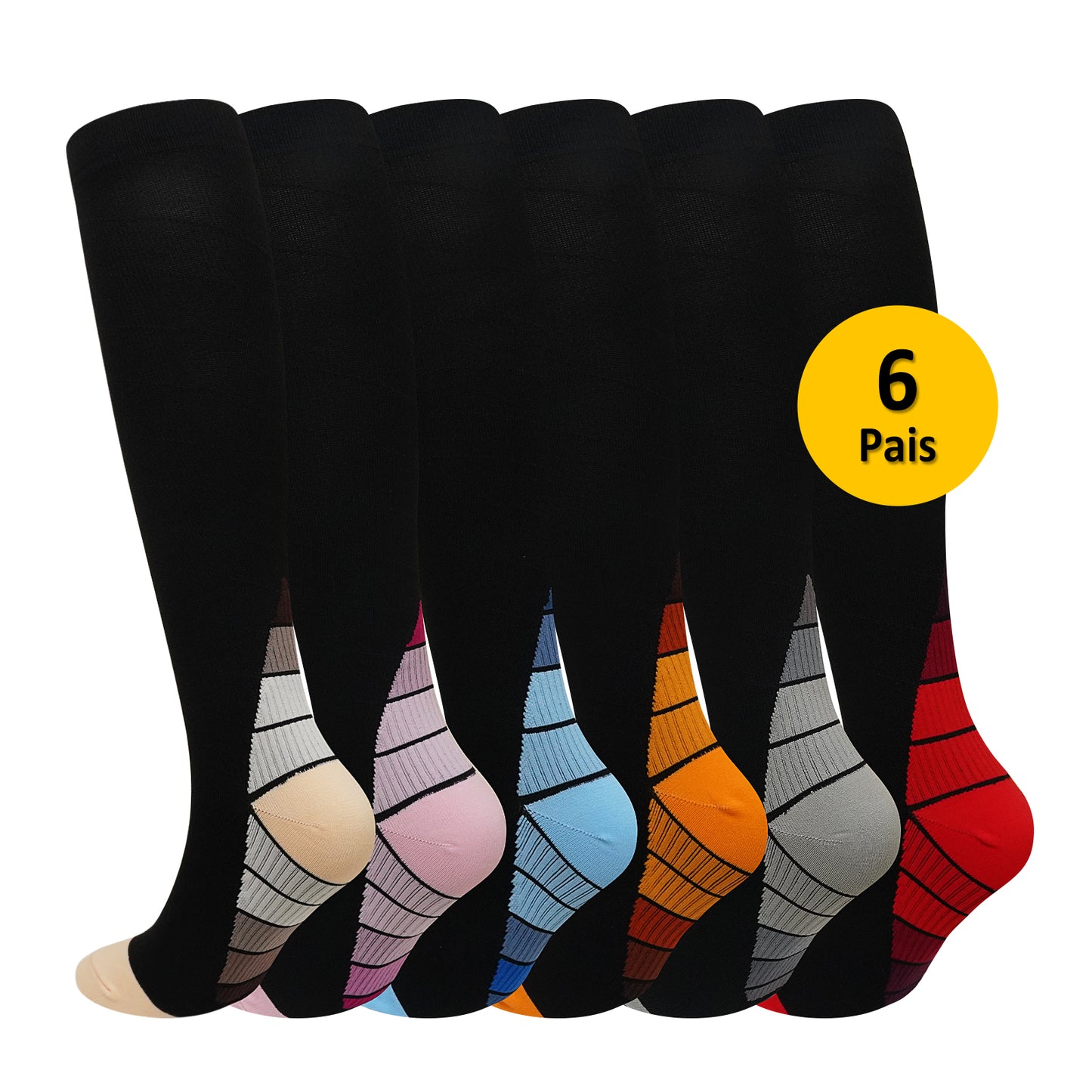 Compression Socks for Women and Men, PUTUO 20-30 mmHg Circulation Compression Stockings, Best for Running, Athletics, Pregnancy, Travel and Daily, 6 Pairs