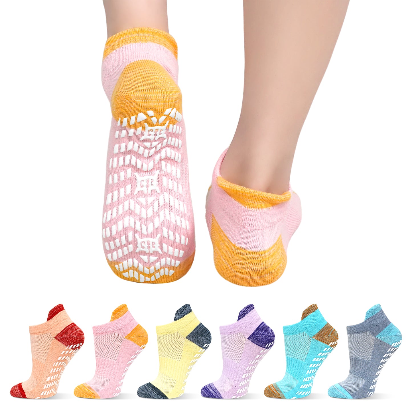 Grip Pilates Socks for Women, PUTUO Non Slip Yoga Sock, Gripper Socks for Athletic Pilates Ballet Workout Hospital, 6 Pairs