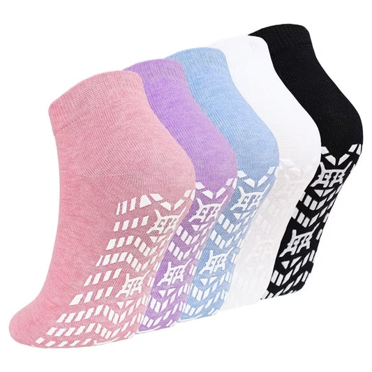Grip Socks for Women, PUTUO Cotton Non Slip Yoga Sock, Breathable Seamless Gripper Socks for Athletic Pilates Ballet Workout Hospital, 5 Pairs