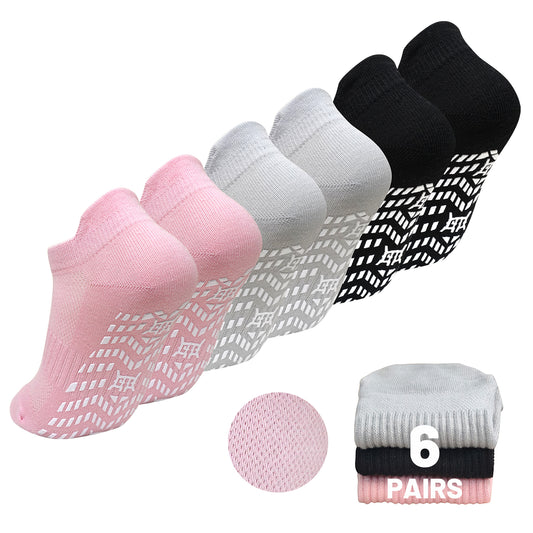 Grip Pilates Socks for Women, PUTUO Non Slip Yoga Sock, Gripper Socks for Athletic Pilates Ballet Workout Hospital, 6 Pairs