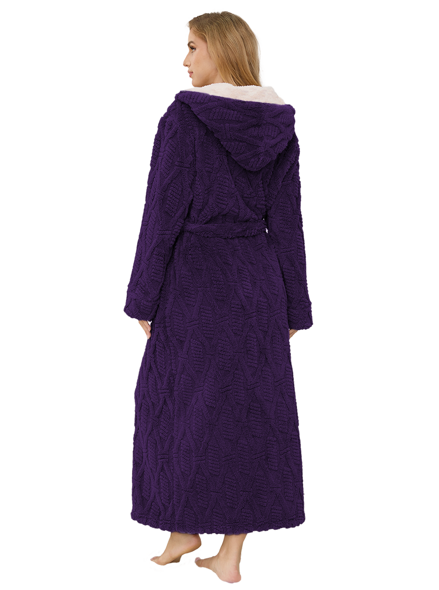 Robes for Women, PUTUO Hooded Womens Robes, Plush Soft Fluffy Long Robe, Comfy Spa Nightgown Housecoat with Side Pocket, Winter Warm Sleepwear Gift for Women