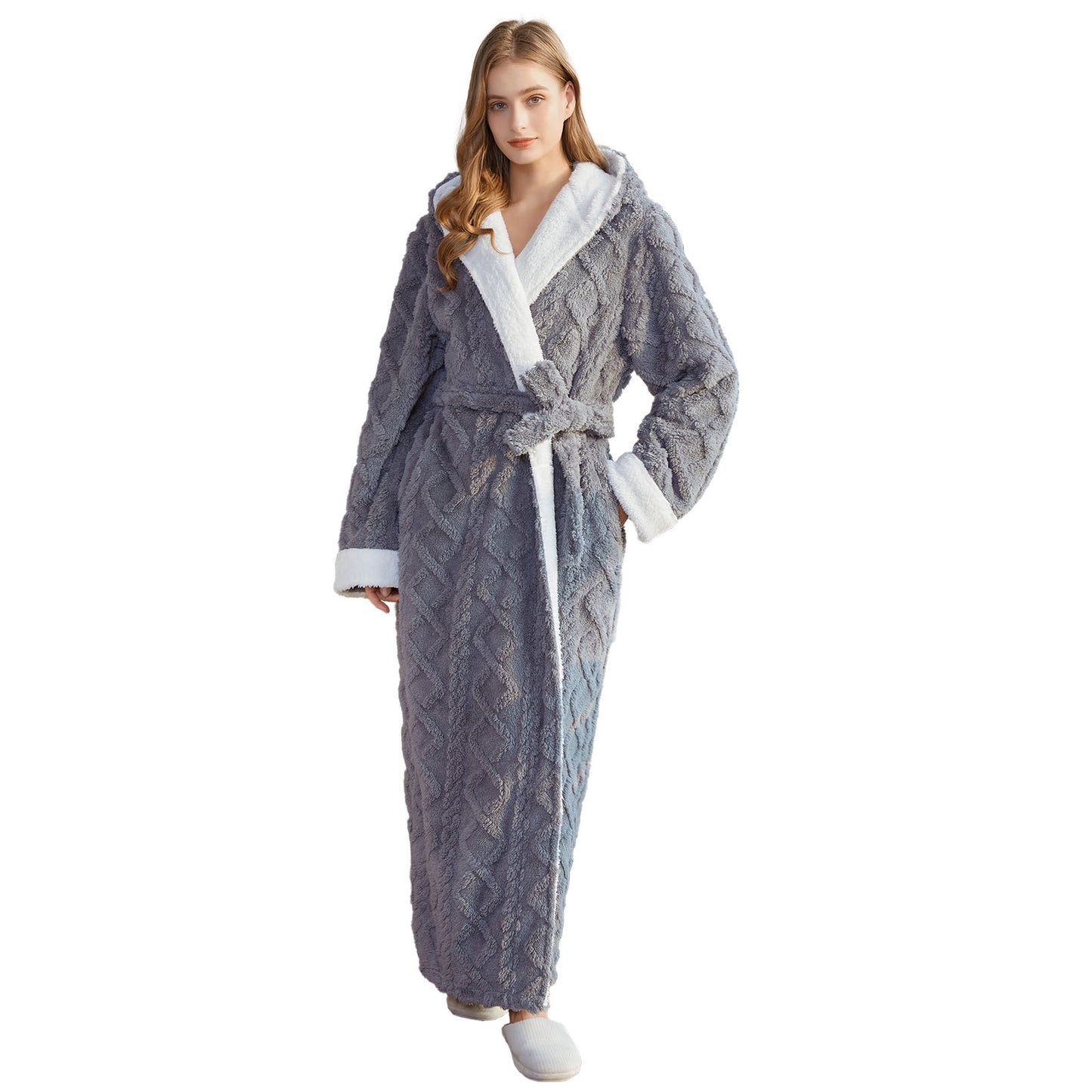 Robes for Women, PUTUO Hooded Womens Robes, Plush Soft Fluffy Long Robe, Comfy Spa Nightgown Housecoat with Side Pocket, Winter Warm Sleepwear Gift for Women