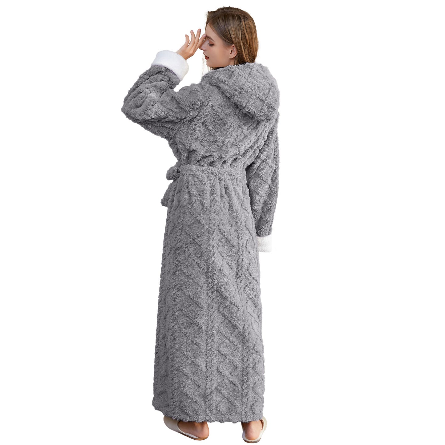Robes for Women, PUTUO Hooded Womens Robes, Plush Soft Fluffy Long Robe, Comfy Spa Nightgown Housecoat with Side Pocket, Winter Warm Sleepwear Gift for Women