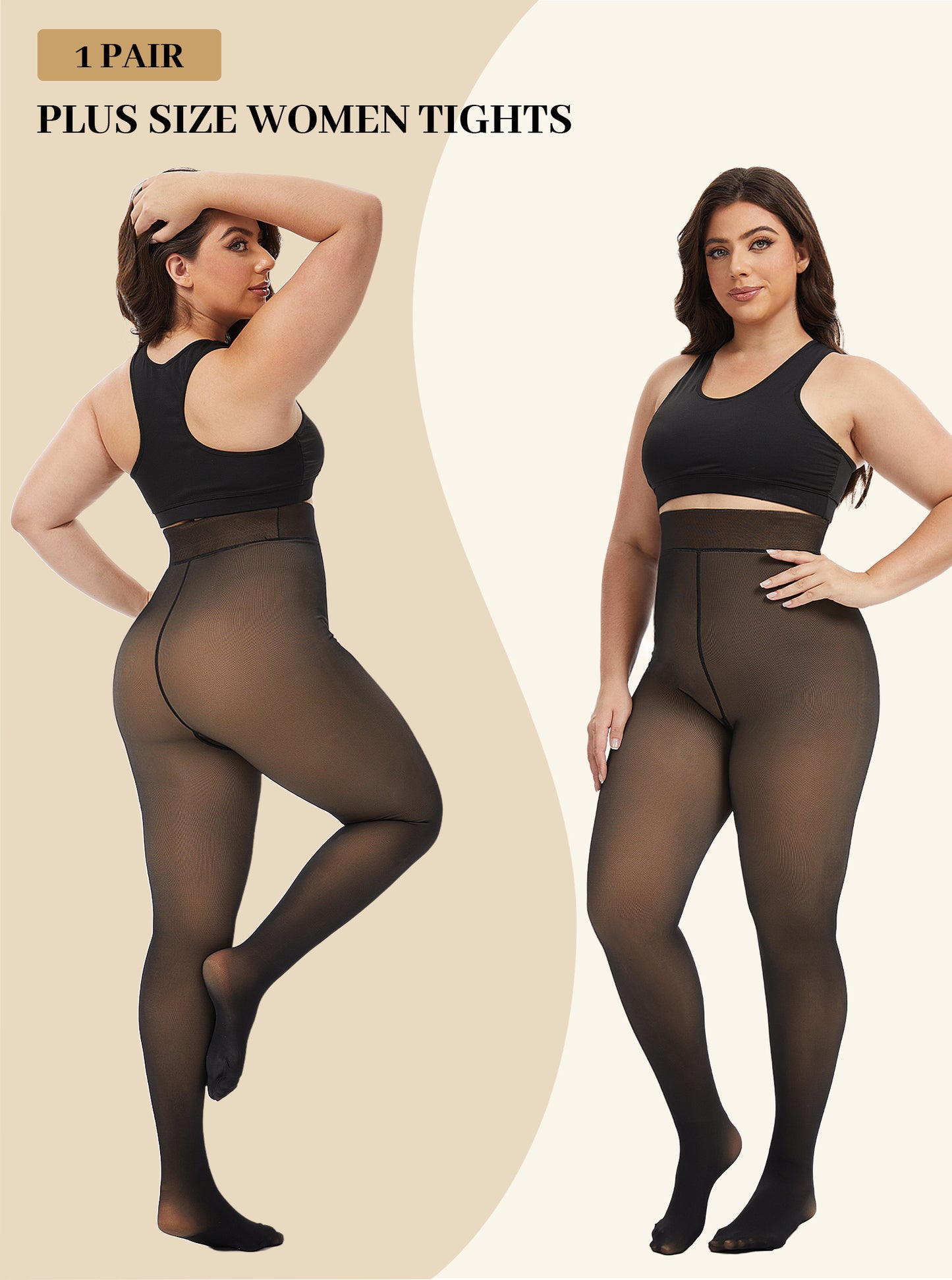 Fleece Lined Tights for Women, PUTUO Plus Size Tights, Sheer Leggings Fake Translucent Plus Size Pantyhose, Winter Thermal High Waisted Pantyhose for Women, Black