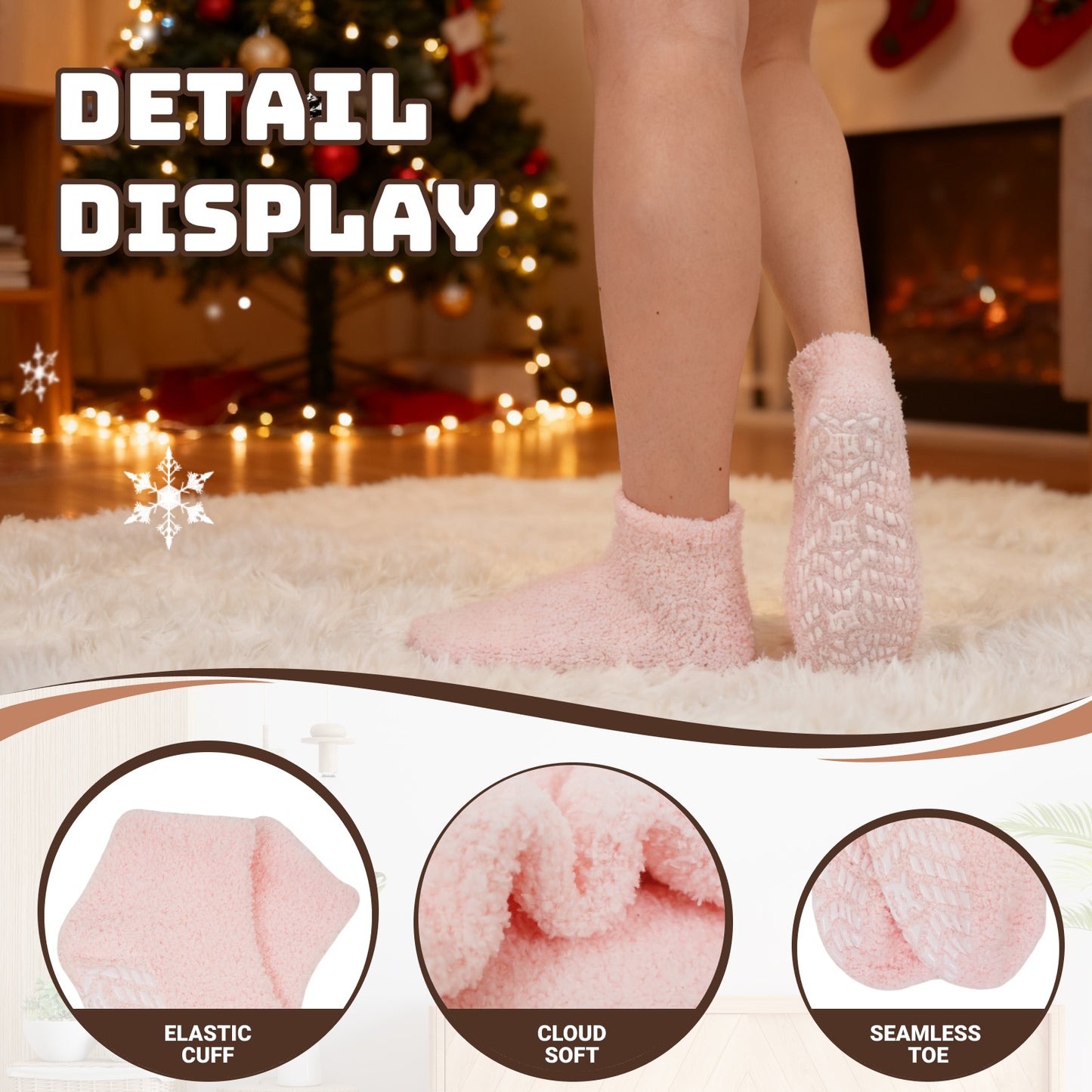 Fuzzy Socks for Women, PUTUO Gripper Socks, Cozy Fluffy Non Slip Socks, Soft Winter Warm Socks for Women, 5 Pairs