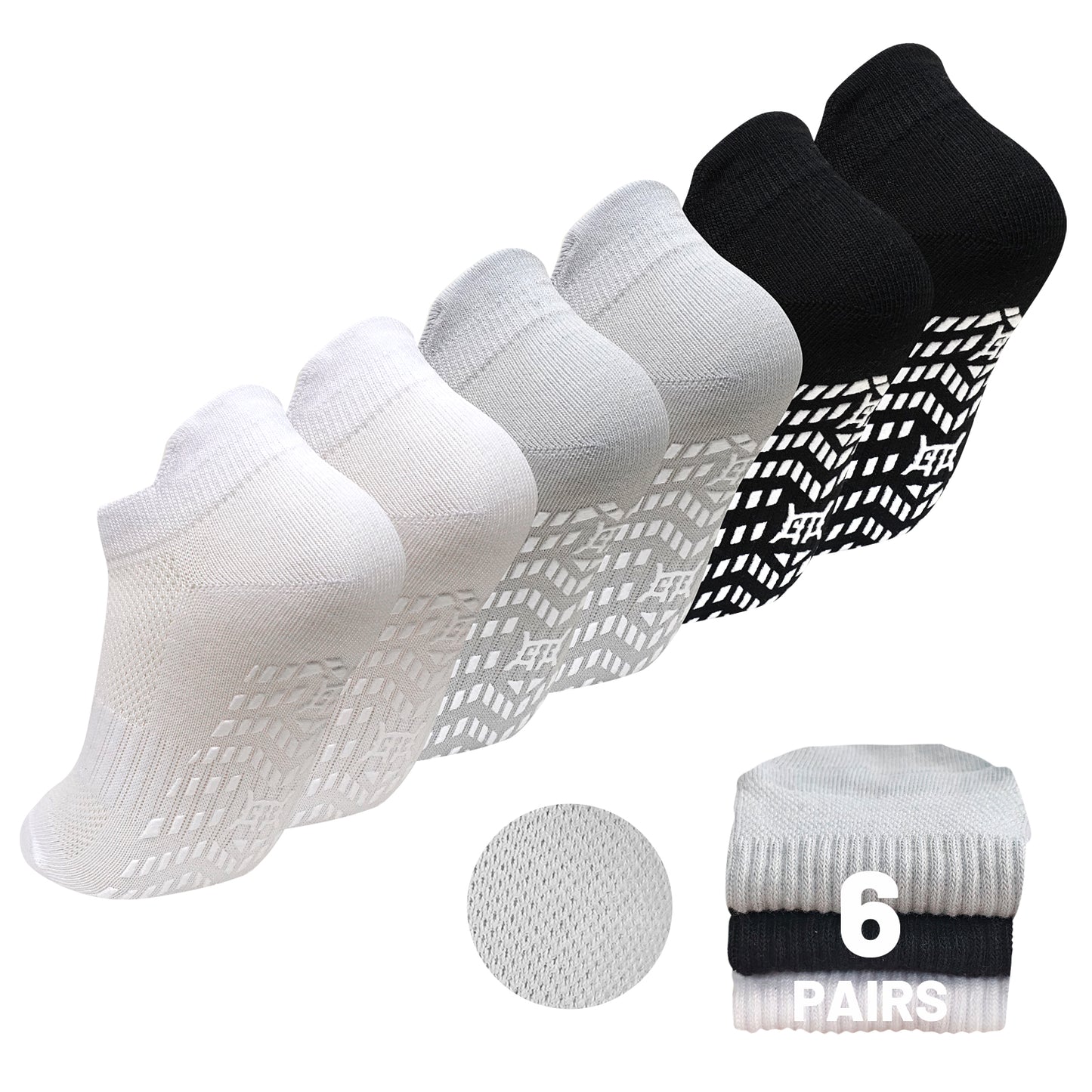 Grip Pilates Socks for Women, PUTUO Non Slip Yoga Sock, Gripper Socks for Athletic Pilates Ballet Workout Hospital, 6 Pairs