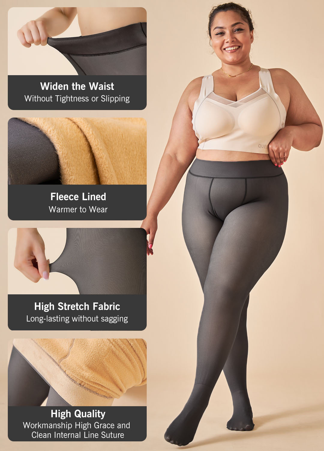 Fleece Lined Tights for Women, PUTUO Plus Size Tights, Sheer Leggings Fake Translucent Plus Size Pantyhose, Winter Thermal High Waisted Pantyhose for Women, Black