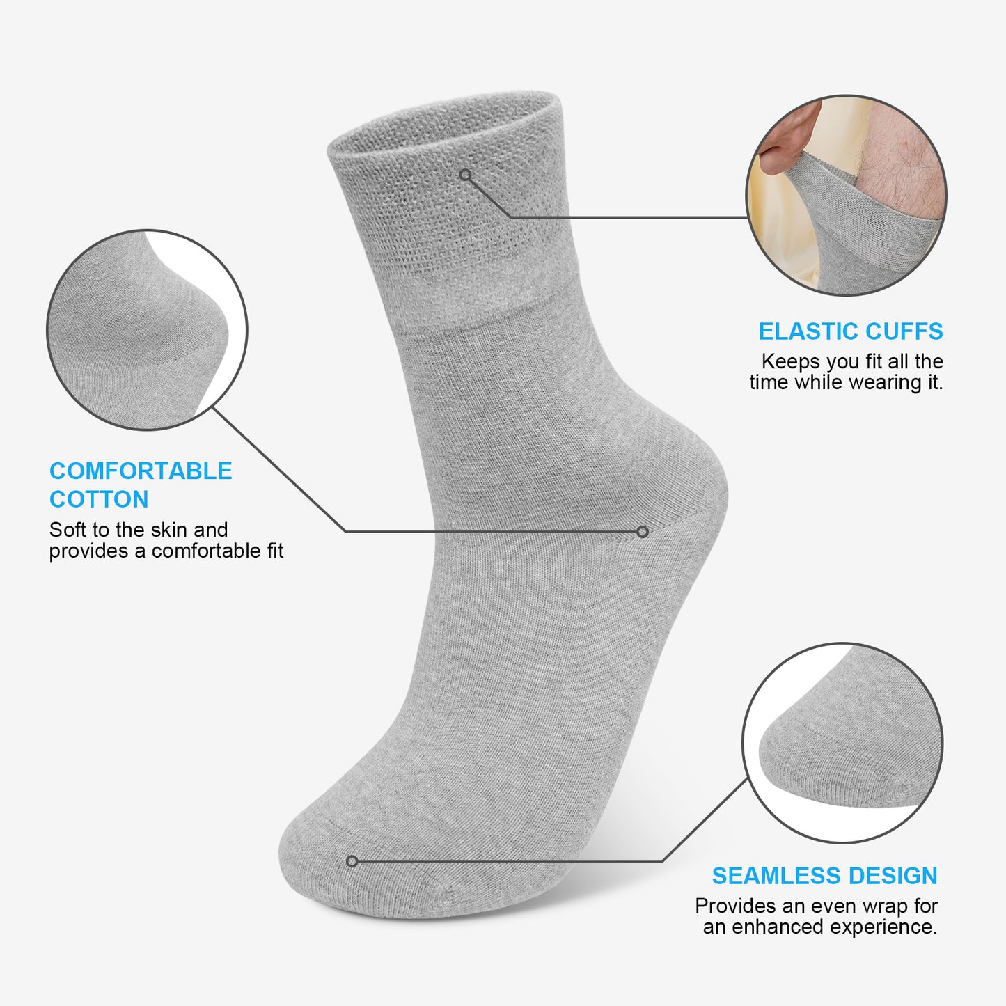 Mens Socks, PUTUO Mens Dress Socks, Casual Business Soft Breathable Cotton Socks for Office Leisure Walking Home, 5 Pairs