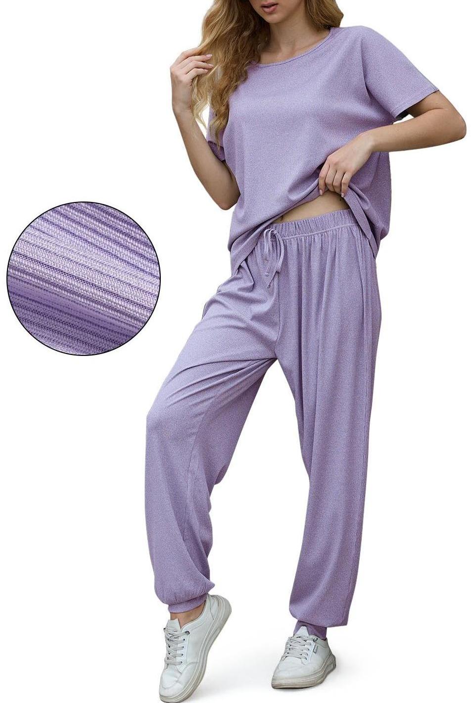 Pajamas for Women, PUTUO Womens Cotton Pajamas, Soft Comfy Pajamas Set, Short Sleeve Tops and Long Pants 2 Piece Womens Pajamas with Pocket