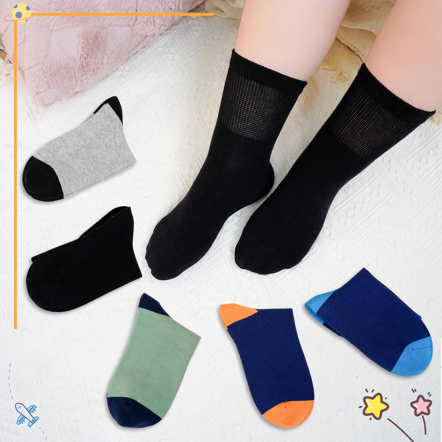 Kids Socks, PUTUO Boys Socks, Soft Cotton Novelty Socks Bright Colorful Funny Animal Pattern Crew Socks for Children 2-12 Years, 5 Pairs