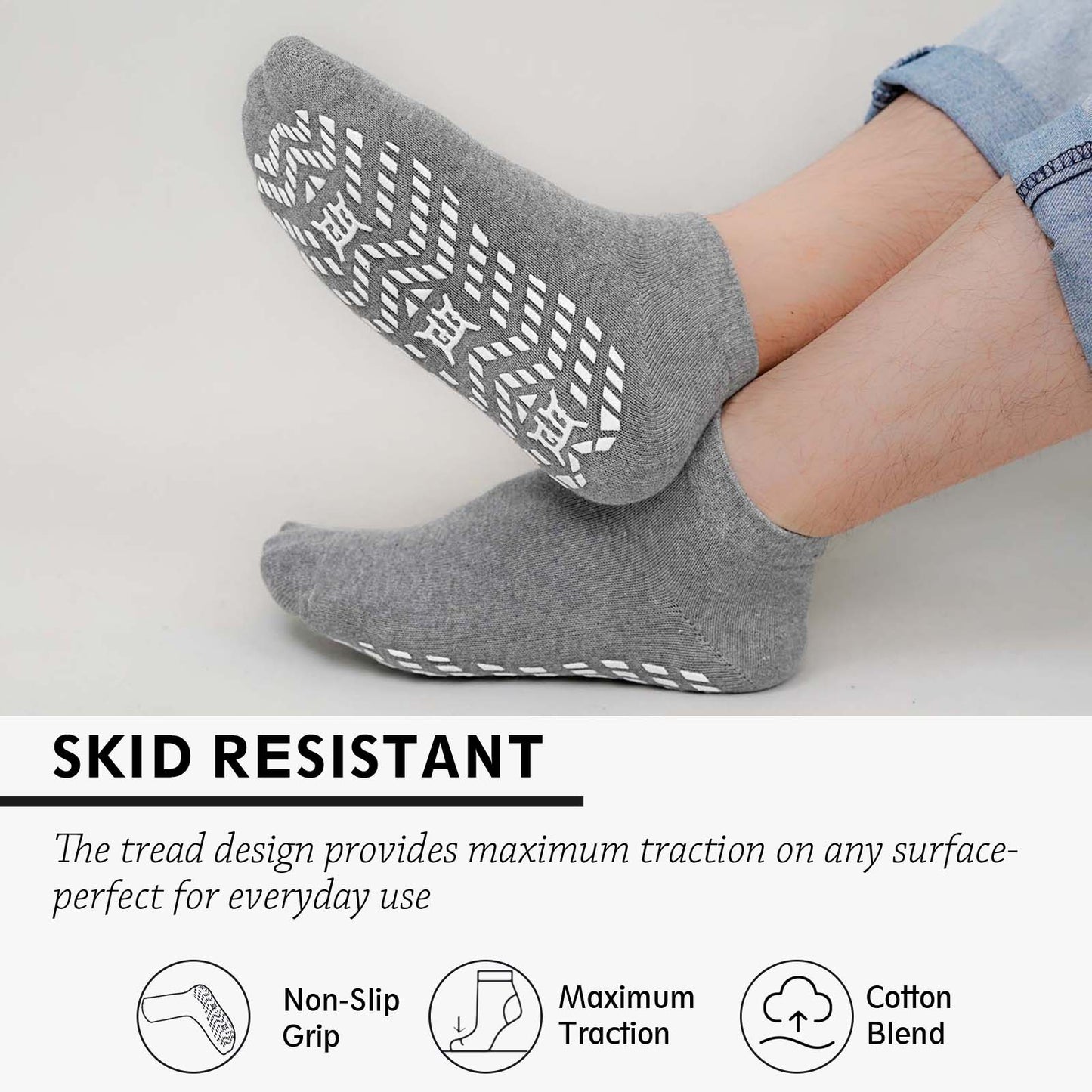 4 Pairs Non Slip Grip Socks, PUTUO Cotton Yoga Pilates Hospital Fitness Sports Socks for Women and Men with Grips