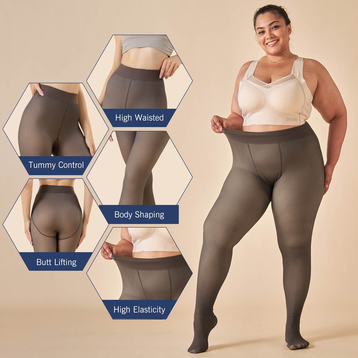 Fleece Lined Tights for Women, PUTUO Plus Size Tights, Sheer Leggings Fake Translucent Plus Size Pantyhose, Winter Thermal High Waisted Pantyhose for Women, Black