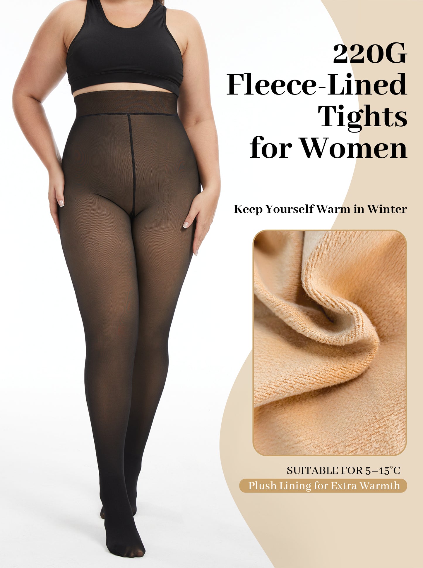 Fleece Lined Tights for Women, PUTUO Plus Size Tights, Sheer Leggings Fake Translucent Plus Size Pantyhose, Winter Thermal High Waisted Pantyhose for Women, Black