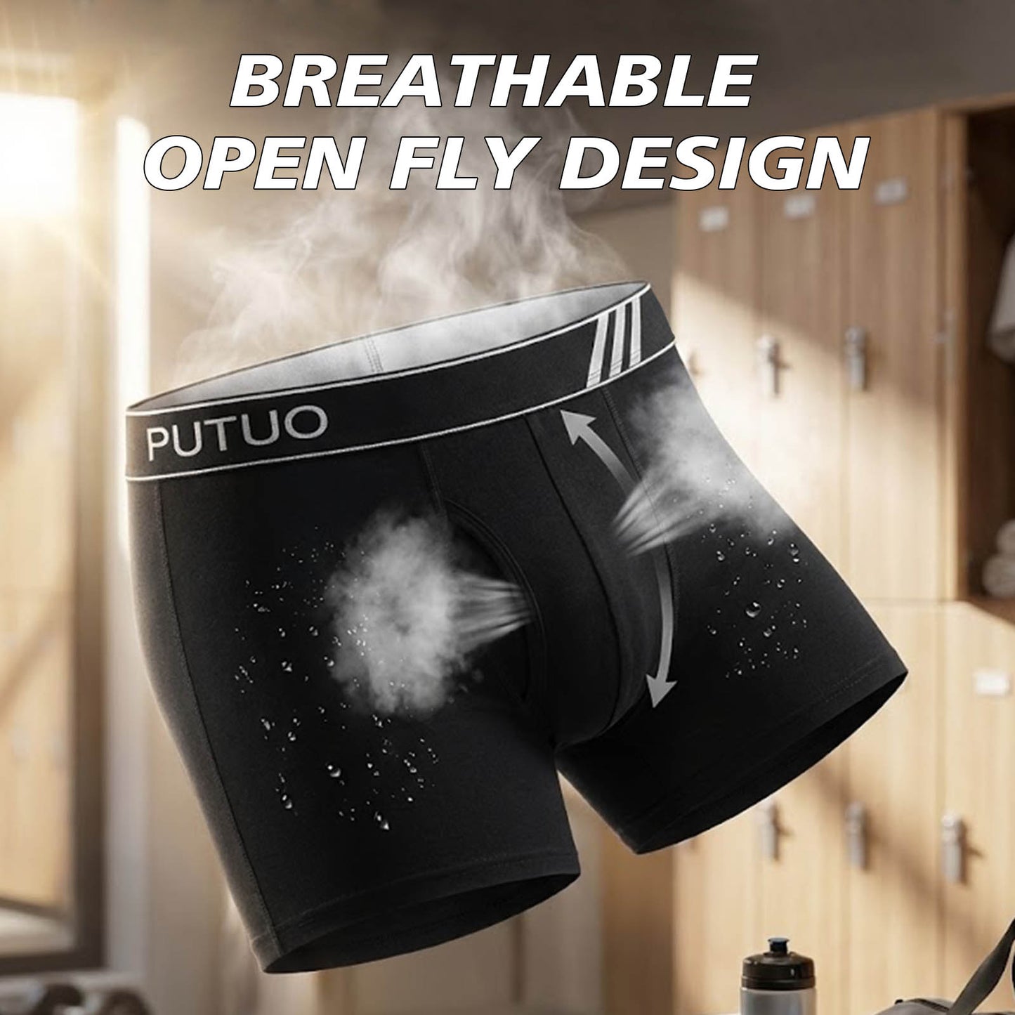 Big and Tall Mens Underwear, PUTUO Mens Boxer Briefs, Comfort Cotton Stretch Classic Design, Length Moisture Wicking Underwear 5-Pack, Black