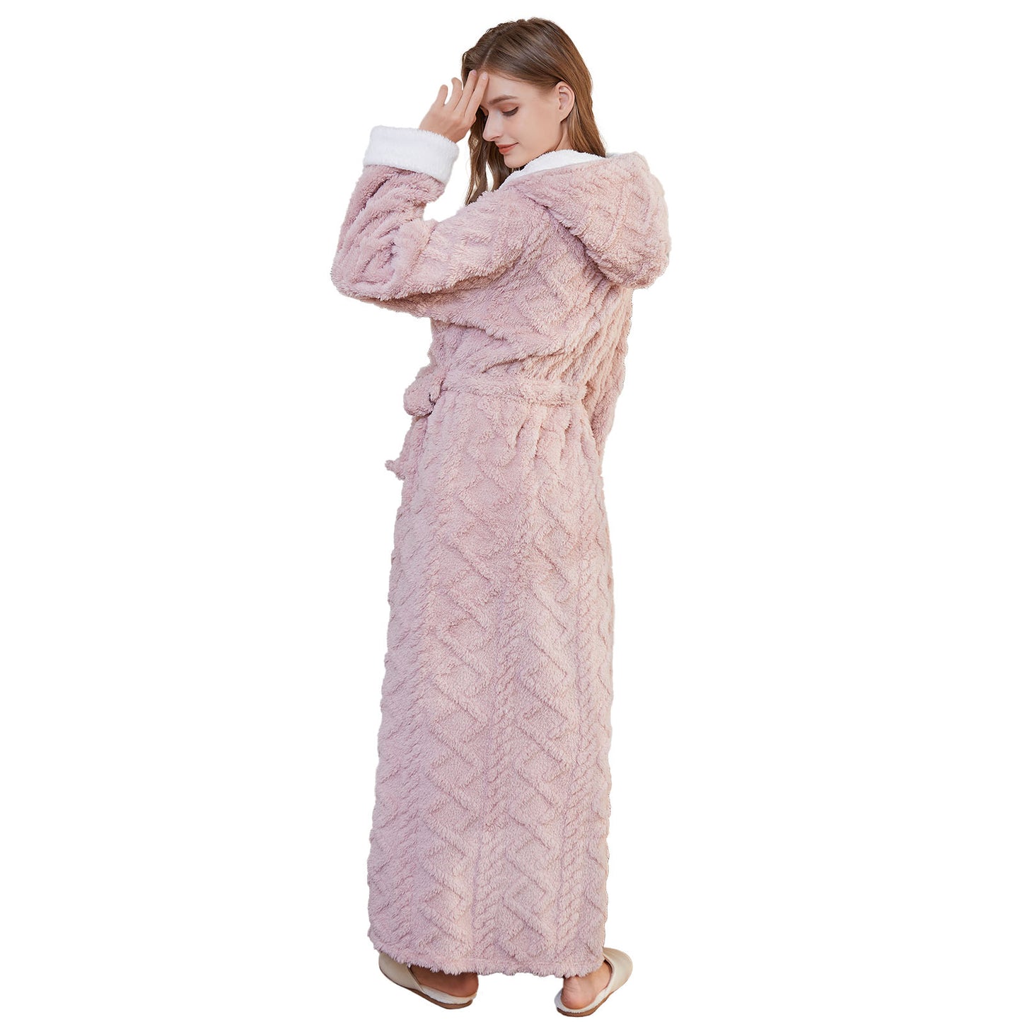 Robes for Women, PUTUO Hooded Womens Robes, Plush Soft Fluffy Long Robe, Comfy Spa Nightgown Housecoat with Side Pocket, Winter Warm Sleepwear Gift for Women