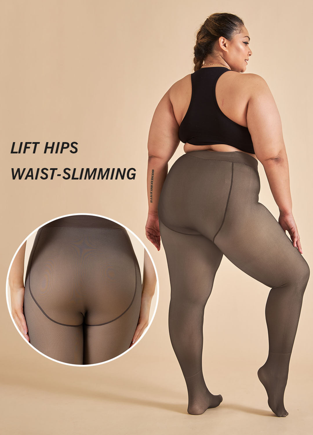 Fleece Lined Tights for Women, PUTUO Plus Size Tights, Sheer Leggings Fake Translucent Plus Size Pantyhose, Winter Thermal High Waisted Pantyhose for Women, Black